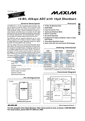 MAX195AEDE datasheet - 16-Bit, 85ksps ADC with 10uA Shutdown