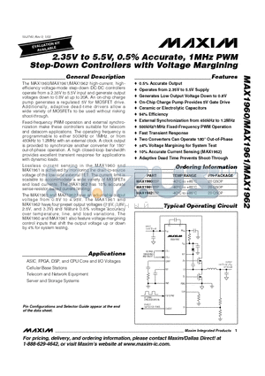 MAX1961EEP datasheet - 2.35V to 5.5V, 0.5% Accurate, 1MHz PWM Step-Down Controllers with Voltage Margining