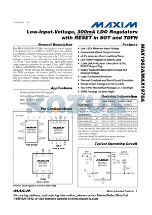 MAX1963A datasheet - Low-Input-Voltage, 300mA LDO Regulators with RESET in SOT and TDFN