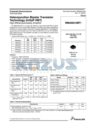 MMA20312B datasheet - Heterojunction Bipolar Transistor Technology