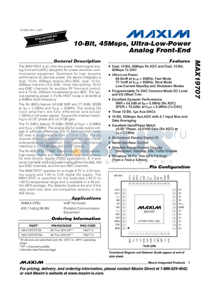 MAX19707 datasheet - 10-Bit, 45Msps, Ultra-Low-Power Analog Front-End