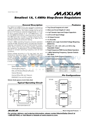 MAX1973 datasheet - Smallest 1A, 1.4MHz Step-Down Regulators