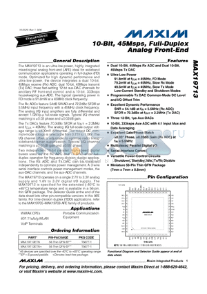 MAX19713ETN datasheet - 10-Bit, 45Msps, Full-Duplex Analog Front-End