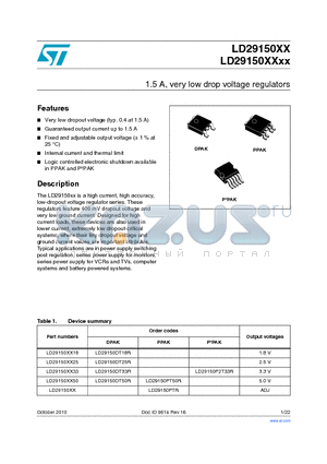 LD29150XX18 datasheet - 1.5 A, very low drop voltage regulators