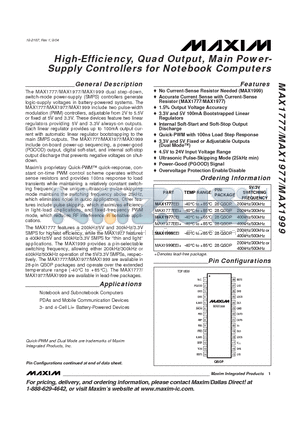 MAX1977EEI datasheet - High-Efficiency, Quad Output, Main Power- Supply Controllers for Notebook Computers