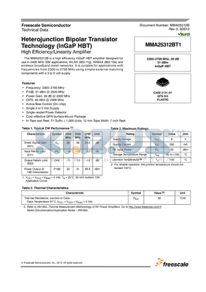 MMA25312BT1 datasheet - Heterojunction Bipolar Transistor Technology (InGaP HBT)