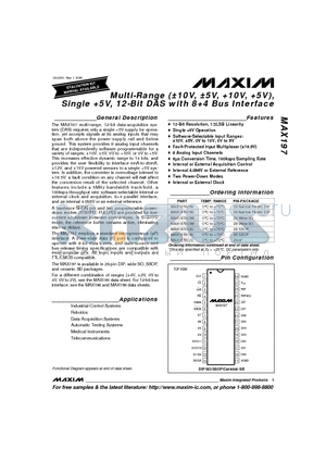 MAX197AEWI datasheet - Multi-Range (a10V, a5V, 10V, 5V), Single 5V, 12-Bit DAS with 84 Bus Interface