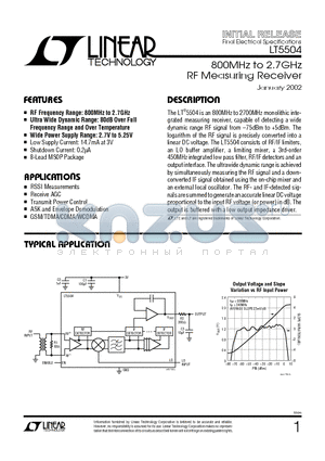 LT5504EMS8 datasheet - 800MHz to 2.7GHz RF Measuring Receiver