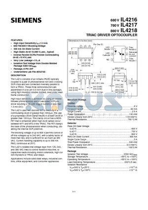 IL4218 datasheet - TRIAC DRIVER OPTOCOUPLER