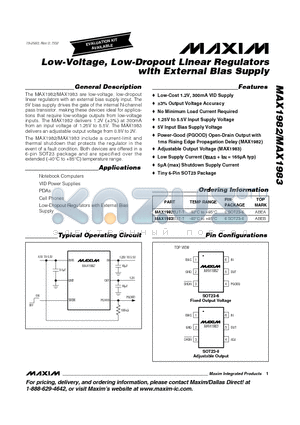 MAX1982 datasheet - Low-Voltage, Low-Dropout Linear Regulators with External Bias Supply