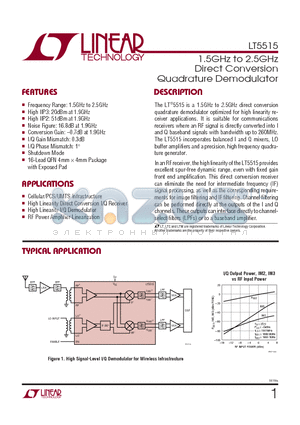 LT5515EUF datasheet - 1.5GHz to 2.5GHz Direct Conversion Quadrature Demodulator