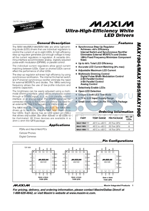MAX1986ETE datasheet - Ultra-High-Efficiency White LED Drivers