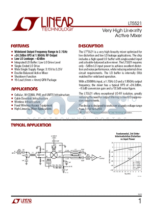 LT5521 datasheet - Very High Linearity Active Mixer