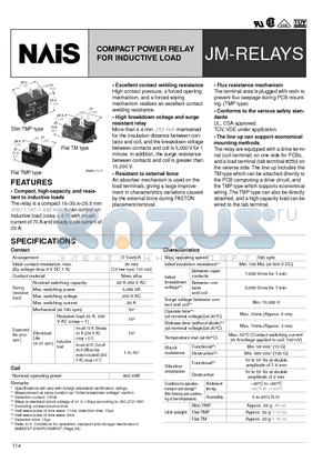 JM1AN-ZTM-DC6V datasheet - COMPACT POWER RELAY FOR INDUCTIVE LOAD