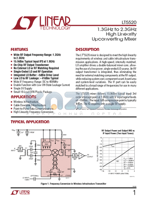 LT5520 datasheet - 1.3GHz to 2.3GHz High Linearity Upconverting Mixer