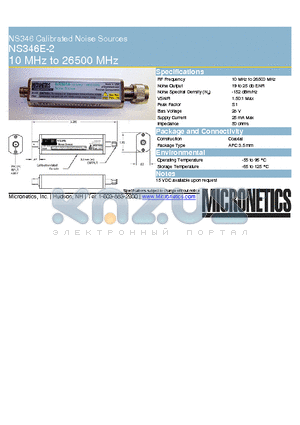 NS346E-2 datasheet - NS346 Calibrated Noise Sources 10 MHz to 26500 MHz