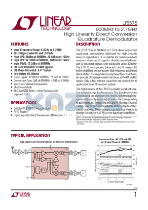 LT5524 datasheet - 800MHz to 2.7GHz High Linearity Direct Conversion Quadrature Demodulator