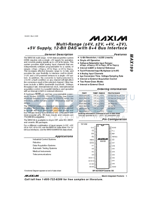 MAX199 datasheet - Multi-Range (a4V, a2V, 4V, 2V), 5V Supply, 12-Bit DAS with 84 Bus Interface