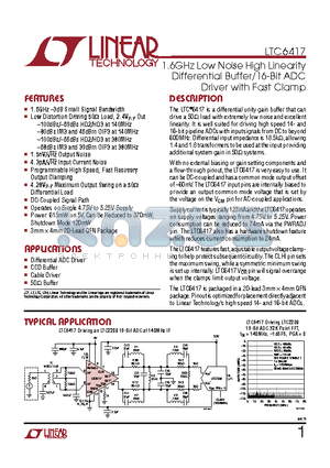 LT5524 datasheet - 1.6GHz Low Noise High Linearity Differential Buffer/ 16-Bit ADC Driver with Fast Clamp