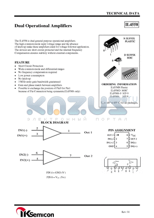 IL4558D datasheet - Dual Operational Amplifiers