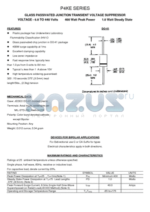 P4KE18CA datasheet - GLASS PASSIVATED JUNCTION TRANSIENT VOLTAGE SUPPRESSOR