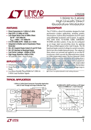 LT5528 datasheet - 1.5GHz to 2.4GHz High Linearity Direct Quadrature Modulator