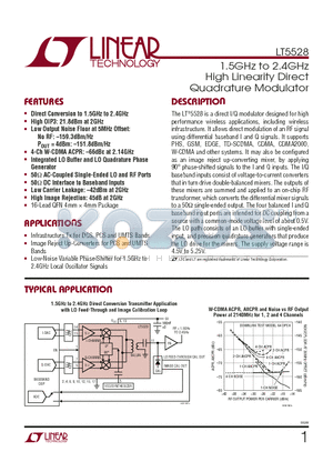 LT5528EUF datasheet - 1.5GHz to 2.4GHz High Linearity Direct Quadrature Modulator