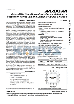 MAX1993 datasheet - Quick-PWM Step-Down Controllers with Inductor Saturation Protection and Dynamic Output Voltages