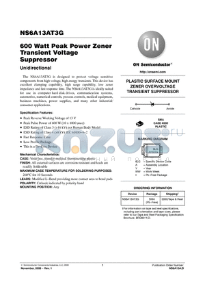 NS6A13AT3G datasheet - 600 Watt Peak Power Zener Transient Voltage Suppressor