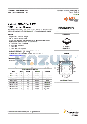 MMA5206AKWR2 datasheet - Xtrinsic MMA52xxAKW PSI5 Inertial Sensor