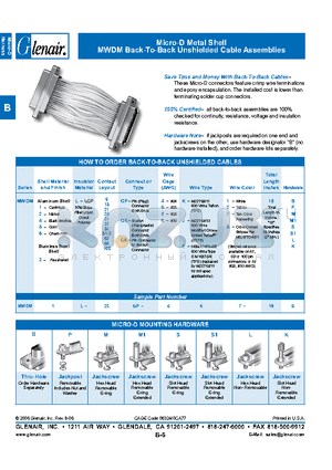 MWDM1L-CS-6E datasheet - Micro-D Metal Shell MWDM Back-To-Back Unshielded Cable Assemblies