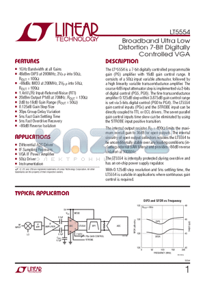 LT5554IUH-PBF datasheet - Broadband Ultra Low Distortion 7-Bit Digitally Controlled VGA