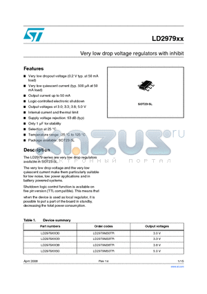 LD2979XX33 datasheet - Very low drop voltage regulators with inhibit