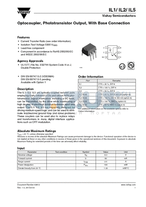 IL5-X009 datasheet - Optocoupler, Phototransistor Output, With Base Connection