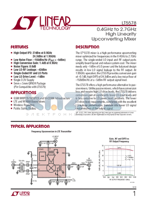 LT5578 datasheet - 0.4GHz to 2.7GHz High Linearity Upconverting Mixer
