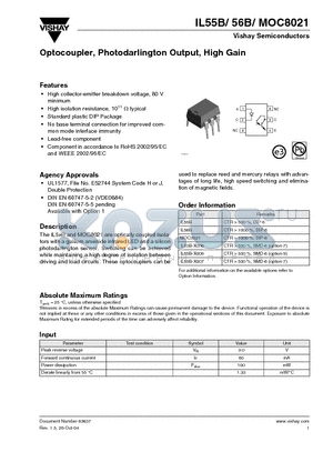 IL55B-X006 datasheet - Optocoupler, Photodarlington Output, High Gain