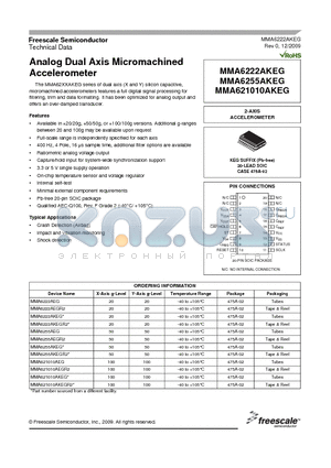 MMA6222AEG datasheet - Analog Dual Axis Micromachined Accelerometer