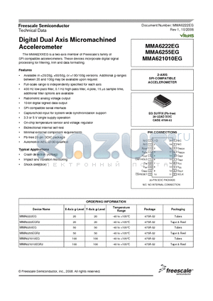 MMA6222EG datasheet - Digital Dual Axis Micromachined Accelerometer