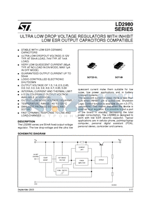 LD2980ABM40TR datasheet - VERY LOW DROP VOLTAGE REGULATORS WITH INHIBIT LOW ESR OUTPUT CAPACITORS COMPATIBLE