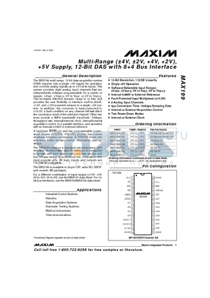 MAX199BEAI datasheet - Multi-Range (a4V, a2V, 4V, 2V), 5V Supply, 12-Bit DAS with 84 Bus Interface