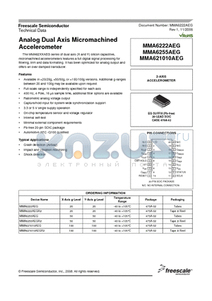 MMA6255AEG datasheet - Analog Dual Axis Micromachined Accelerometer