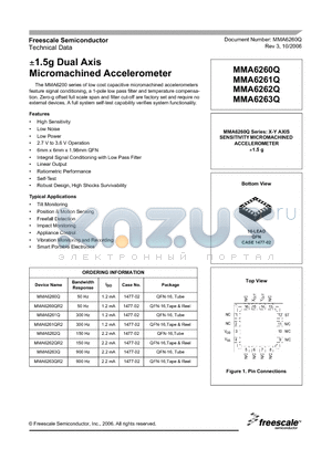 MMA6260QR2 datasheet - a1.5g Dual Axis Micromachined Accelerometer