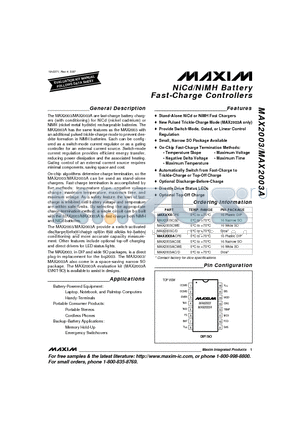 MAX2003ACPE datasheet - NiCd/NiMH Battery Fast-Charge Controllers