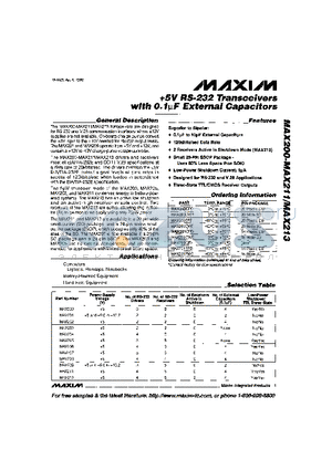 MAX200 datasheet - 5V RS-232 Transceivers with 0.1uF External Capacitors