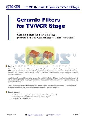 LT6.0MBP datasheet - LT MB Ceramic Filters for TV/VCR Stage