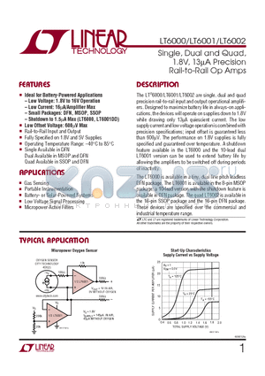 LT6000CDCB datasheet - Single, Dual and Quad, 1.8V, 13uA Precision Rail-to-Rail Op Amps