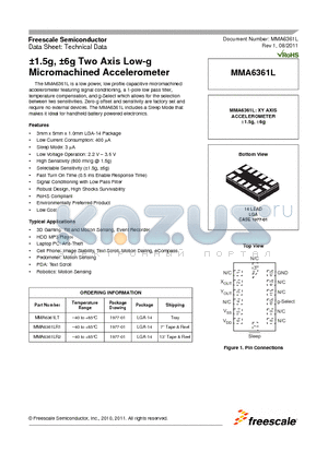MMA6361LR1 datasheet - a1.5g, a6g Two Axis Low-g Micromachined Accelerometer
