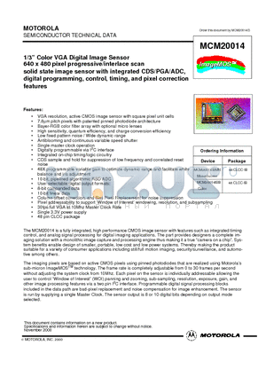 MCM20014IBB datasheet - 1/3 Color VGA Digital Image Sensor