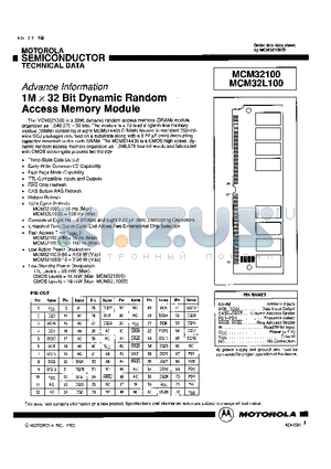 MCM32100SG10 datasheet - 1M x 32 Bit Dynamic Random Access Memory Module