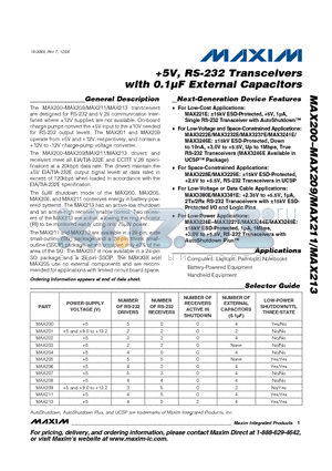 MAX201EPD datasheet - 5V, RS-232 Transceivers with 0.1lF External Capacitors